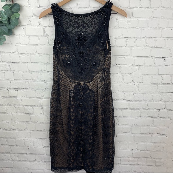 SUE WONG Black Lace Beaded Pattern Sleeveless Dress size 6 - Picture 2 of 9